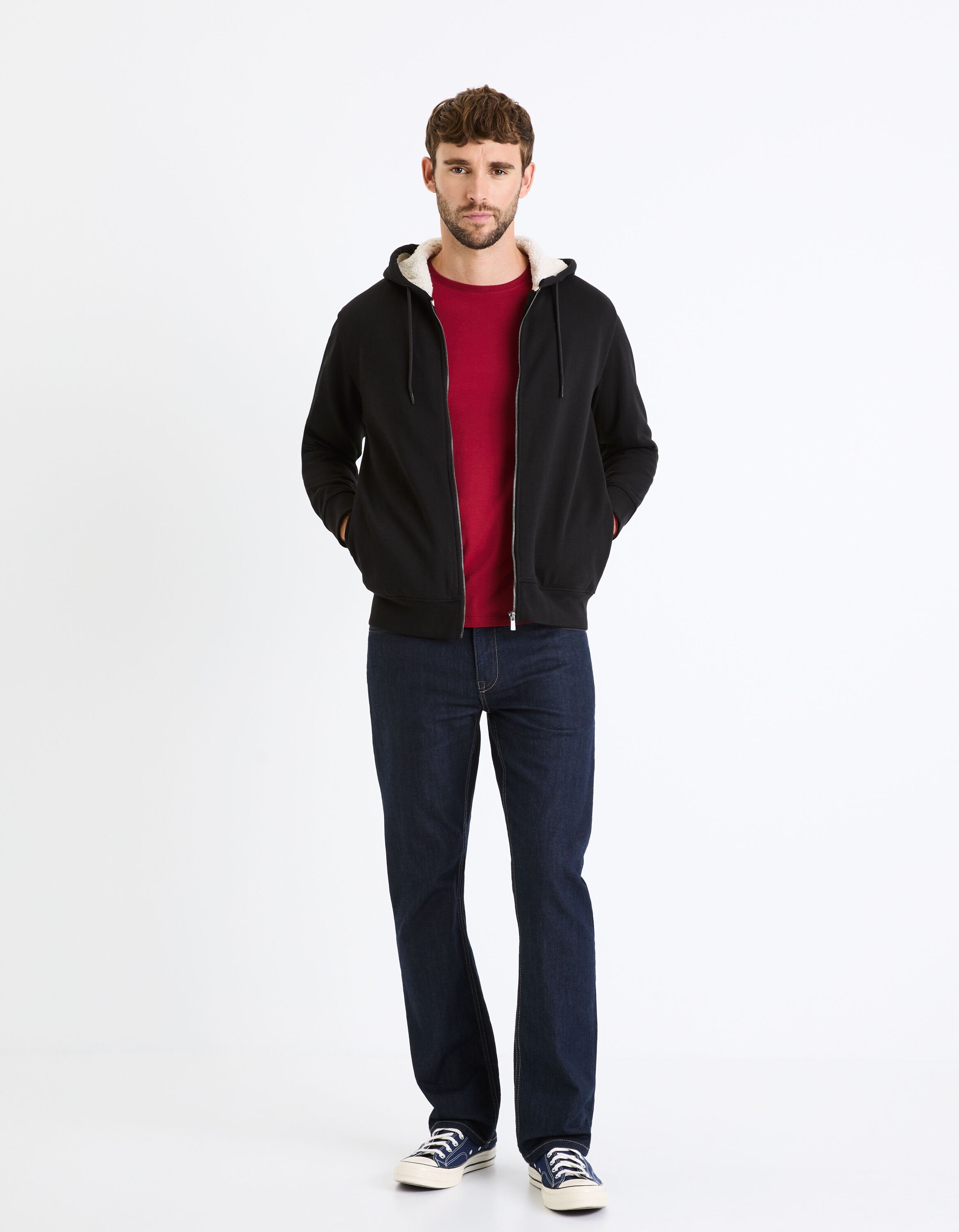 Cotton Blend Zipped Hooded Sweatshirt_FESHERPAX_BLACK_02