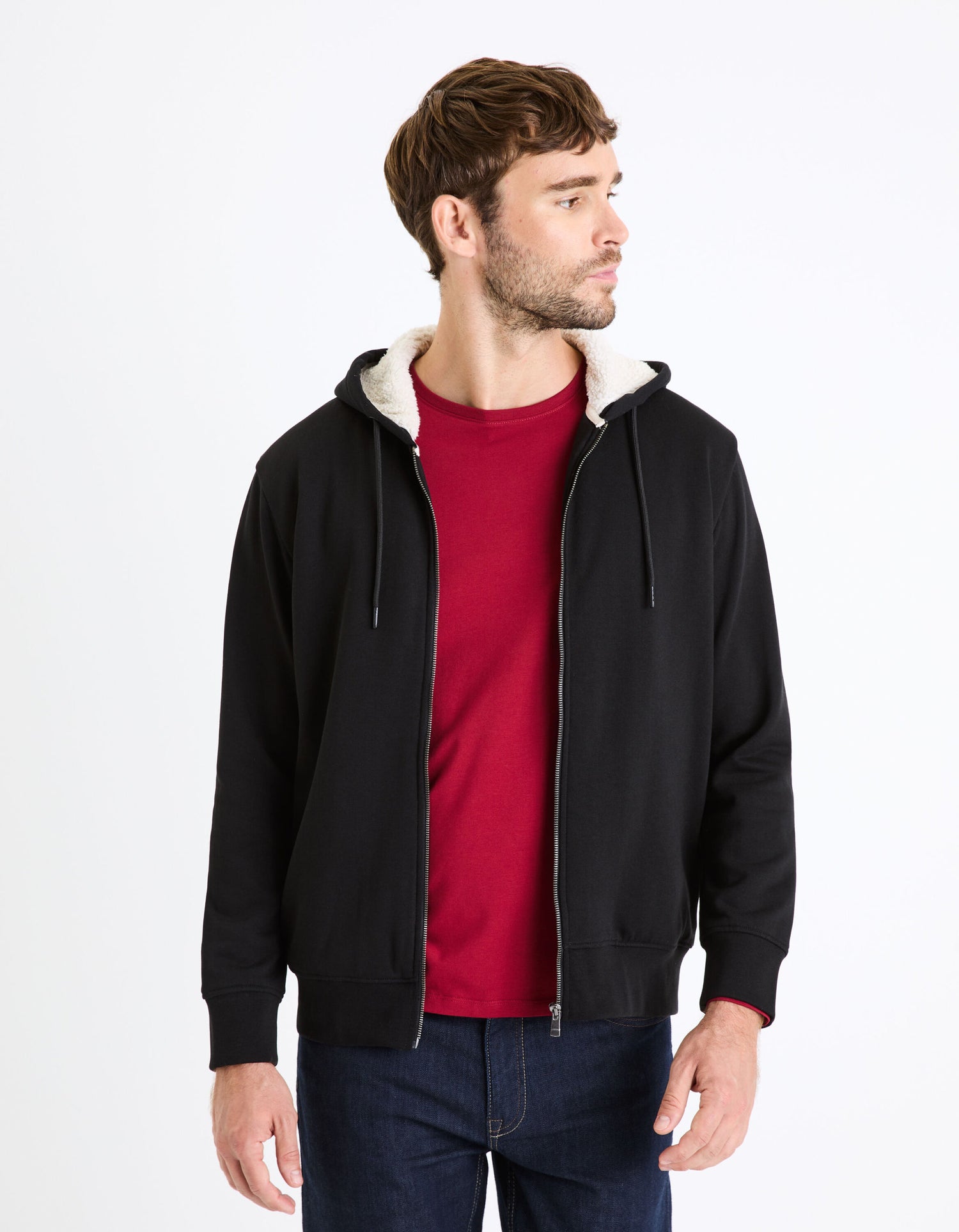 Cotton Blend Zipped Hooded Sweatshirt_FESHERPAX_BLACK_03