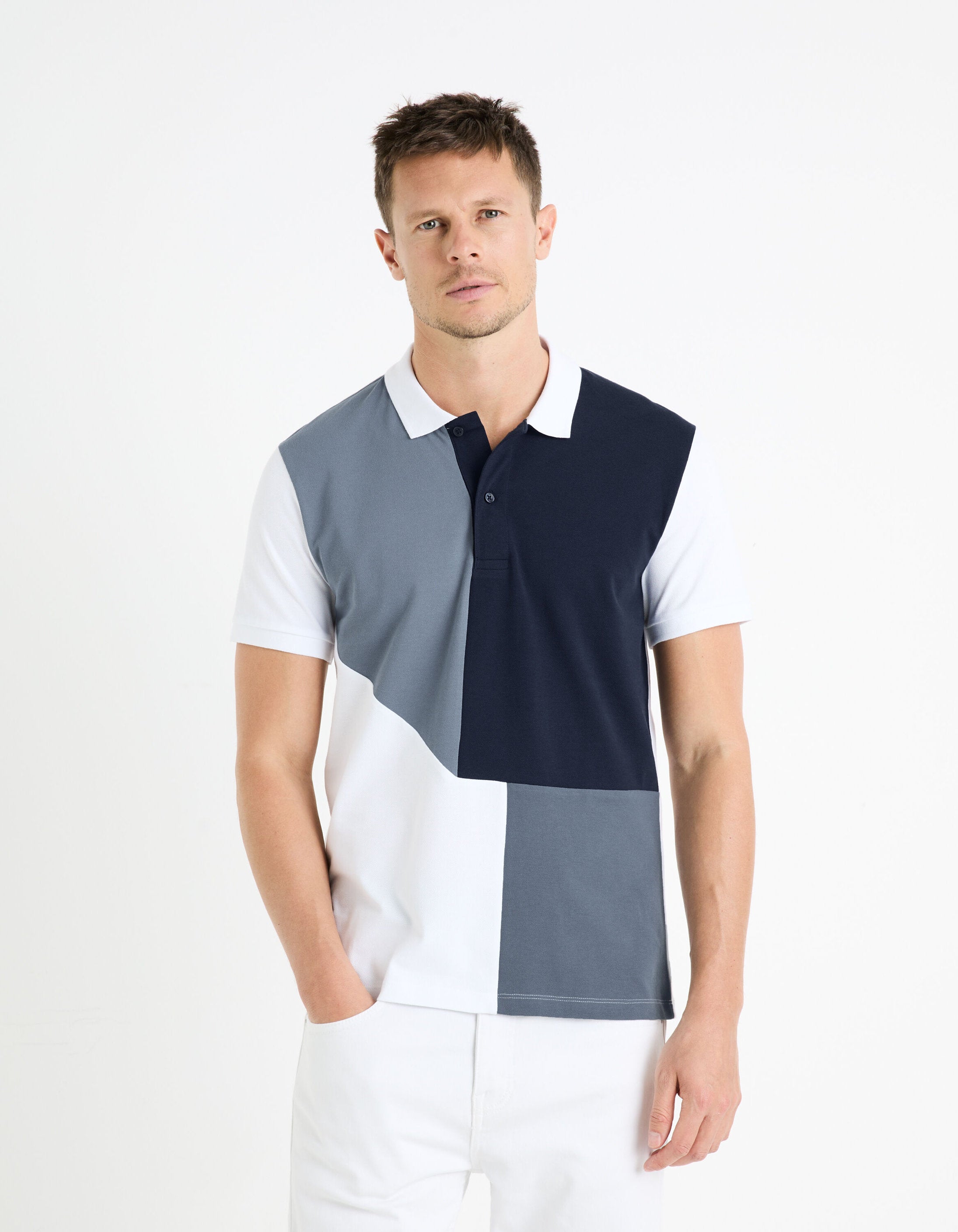100% Cotton Pique Polo Shirt_FESYMETRI_BLUE GREY_03