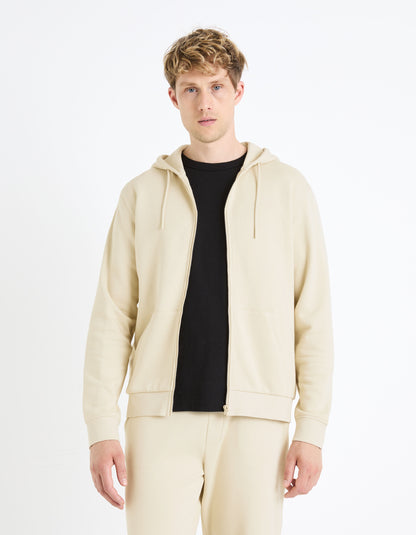 Zipped Hooded Sweatshirt 100% Cotton_FETHREE_BEIGE_03