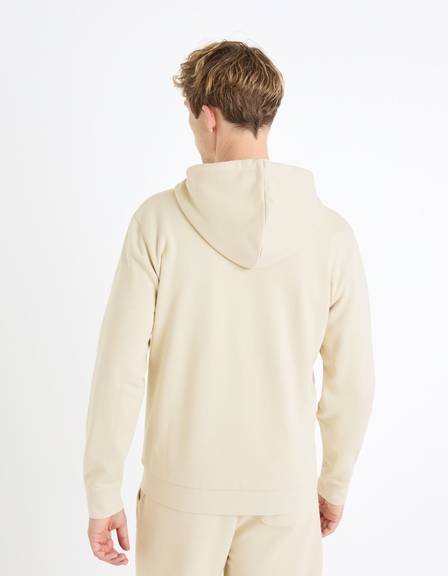 Zipped Hooded Sweatshirt 100% Cotton_FETHREE_BEIGE_04
