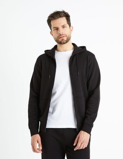 Zipped Hooded Sweatshirt 100% Cotton_FETHREE_BLACK_03