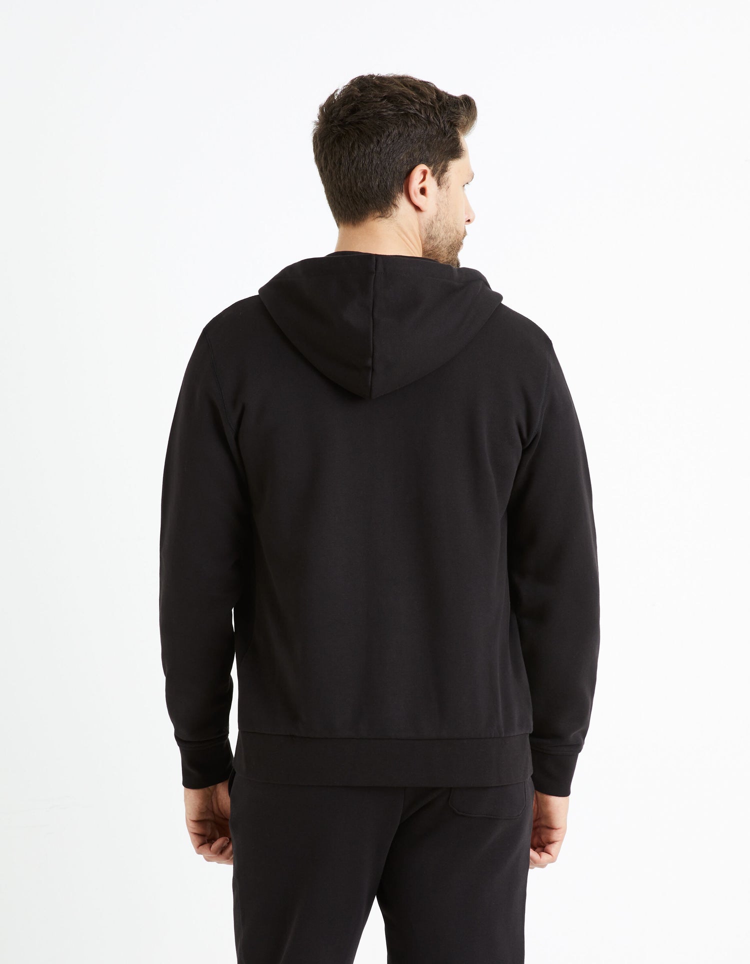 Zipped Hooded Sweatshirt 100% Cotton_FETHREE_BLACK_04