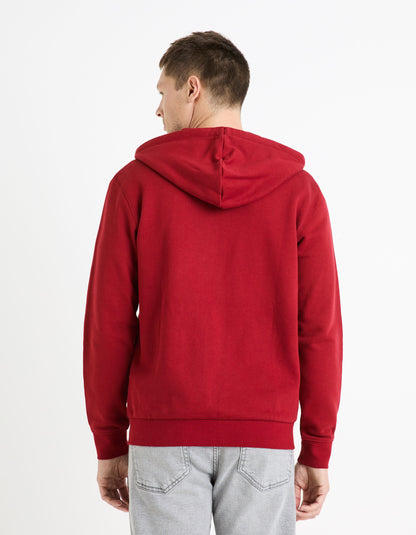 Zipped Hooded Sweatshirt 100% Cotton_FETHREE_BURGUNDY_04