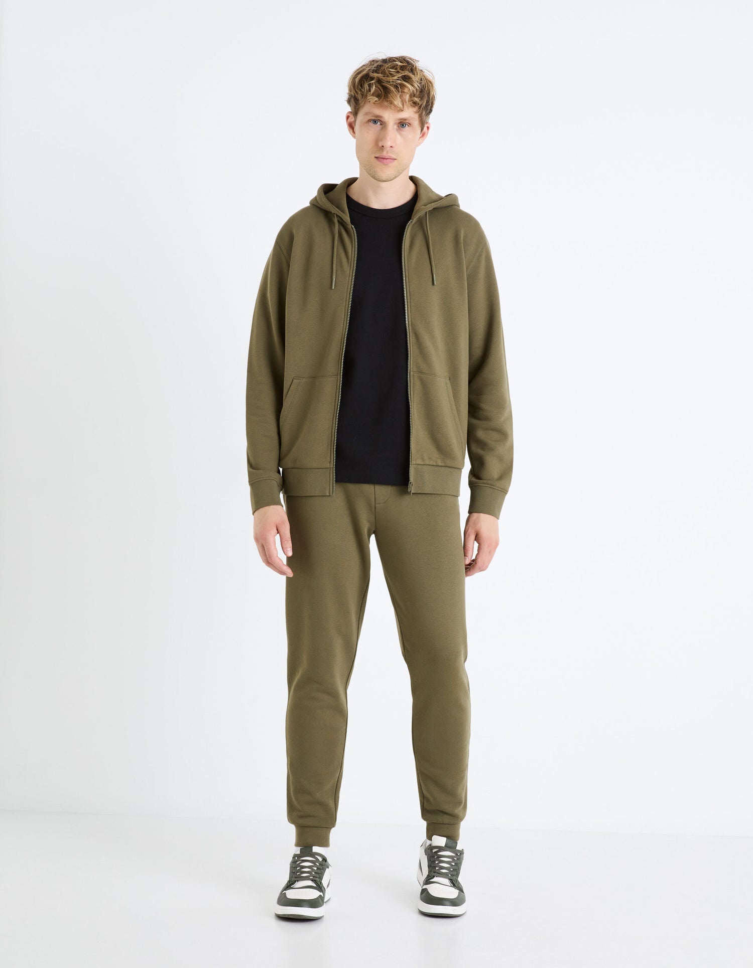 Zipped Hooded Sweatshirt 100% Cotton_FETHREE_KHAKI_02