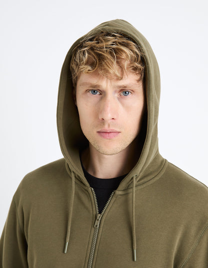 Zipped Hooded Sweatshirt 100% Cotton_FETHREE_KHAKI_05