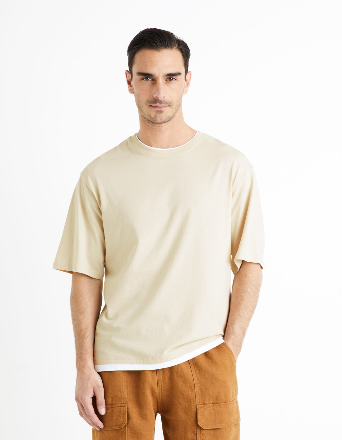 Round Neck T-Shirt 100% Cotton_FETWIN_ECRU_01