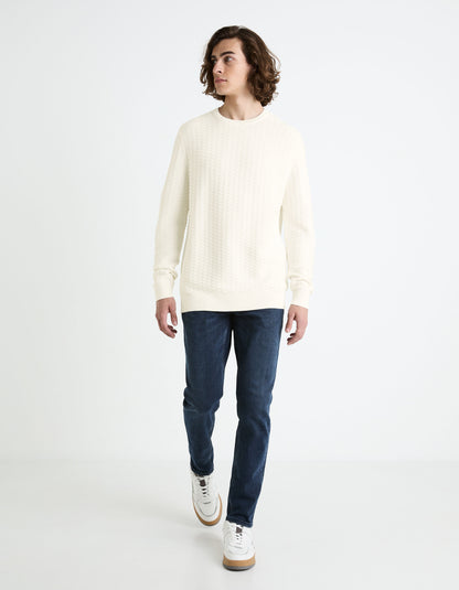 Round Neck Sweater 100% Cotton_FEWALL_ECRU_03