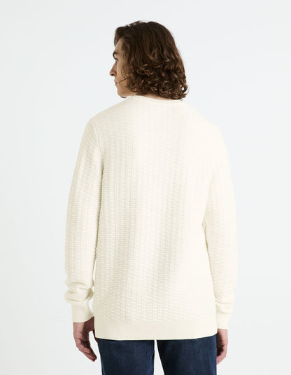 Round Neck Sweater 100% Cotton_FEWALL_ECRU_04