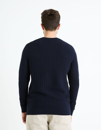 Round Neck Sweater 100% Cotton_FEWALL_ENCRE FONCE_04