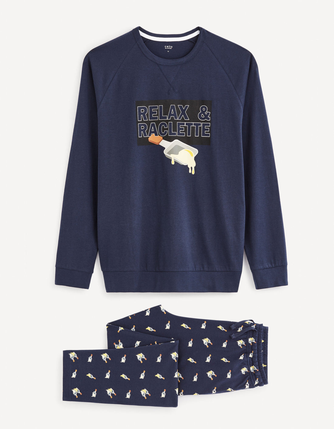 Long-Sleeved Pajamas And Pants Cotton - Navy_FIPYCHEESE_NAVY_01