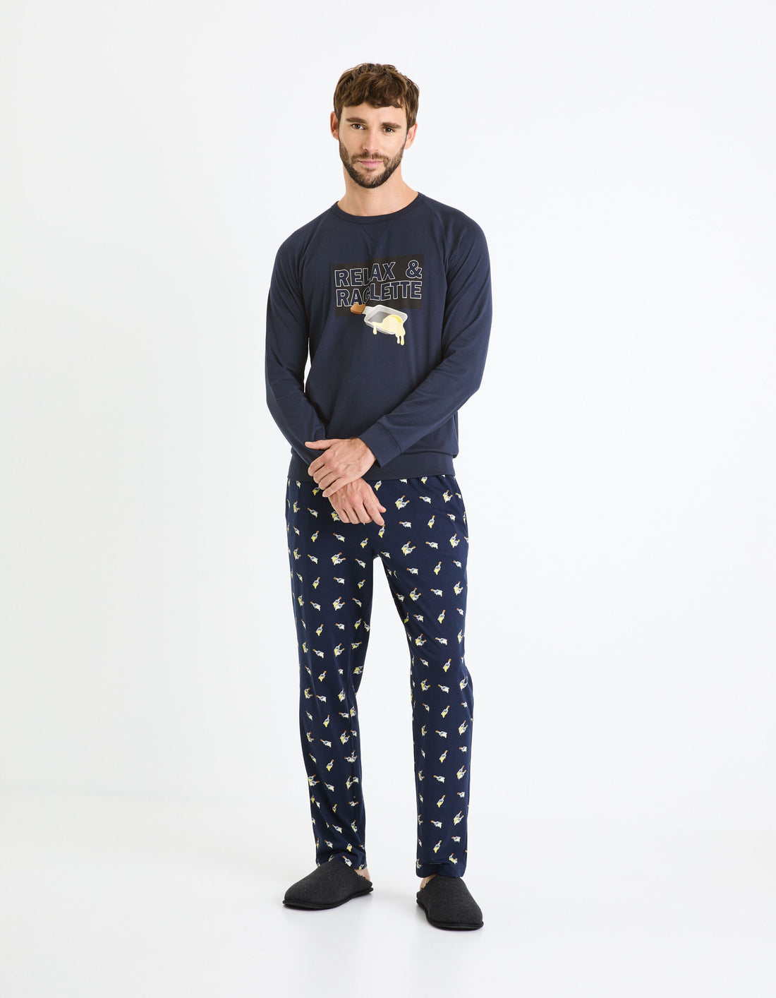 Long-Sleeved Pajamas And Pants Cotton - Navy_FIPYCHEESE_NAVY_02