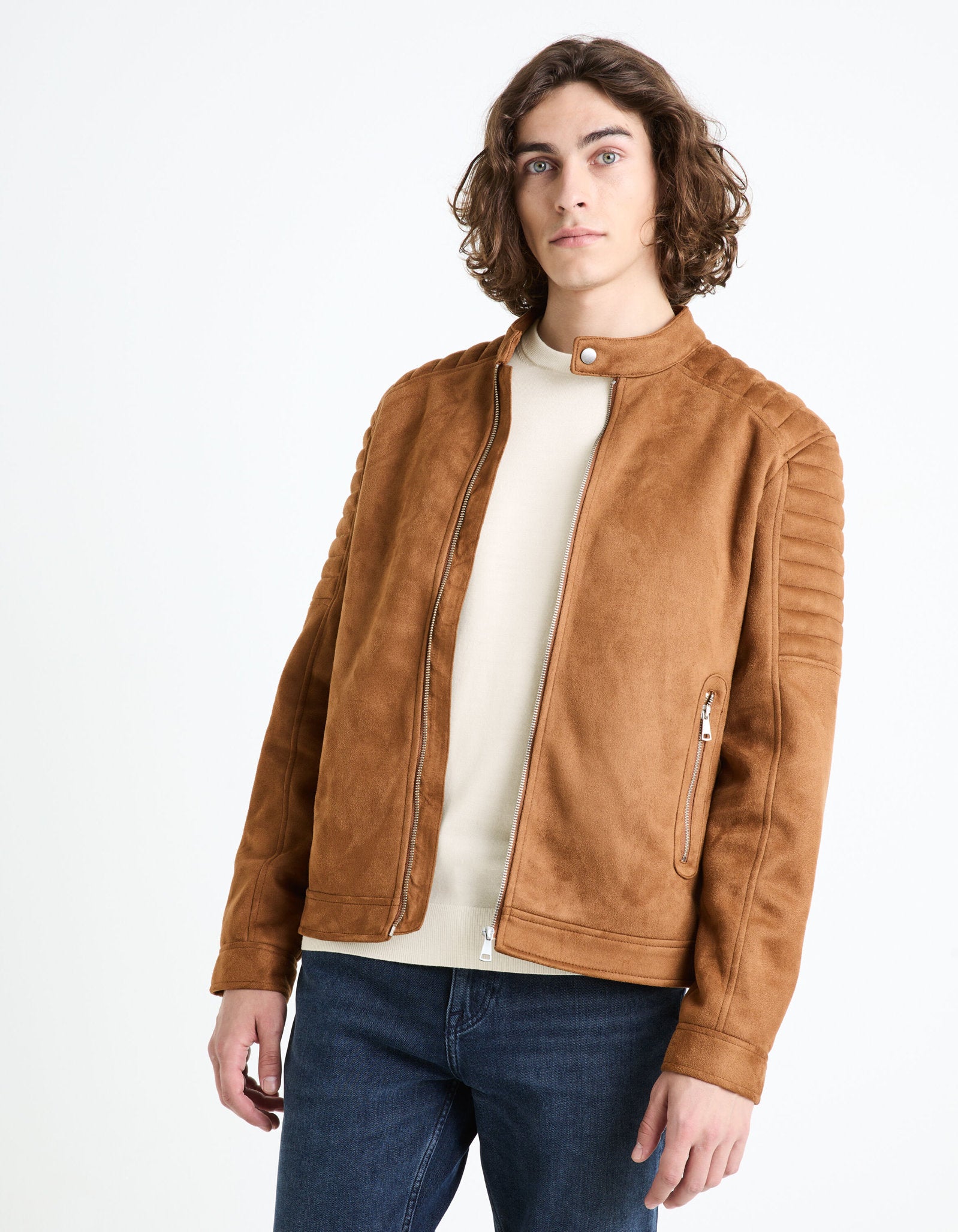 Biker Jacket - Camel_FUBIKSUED_CAMEL_01