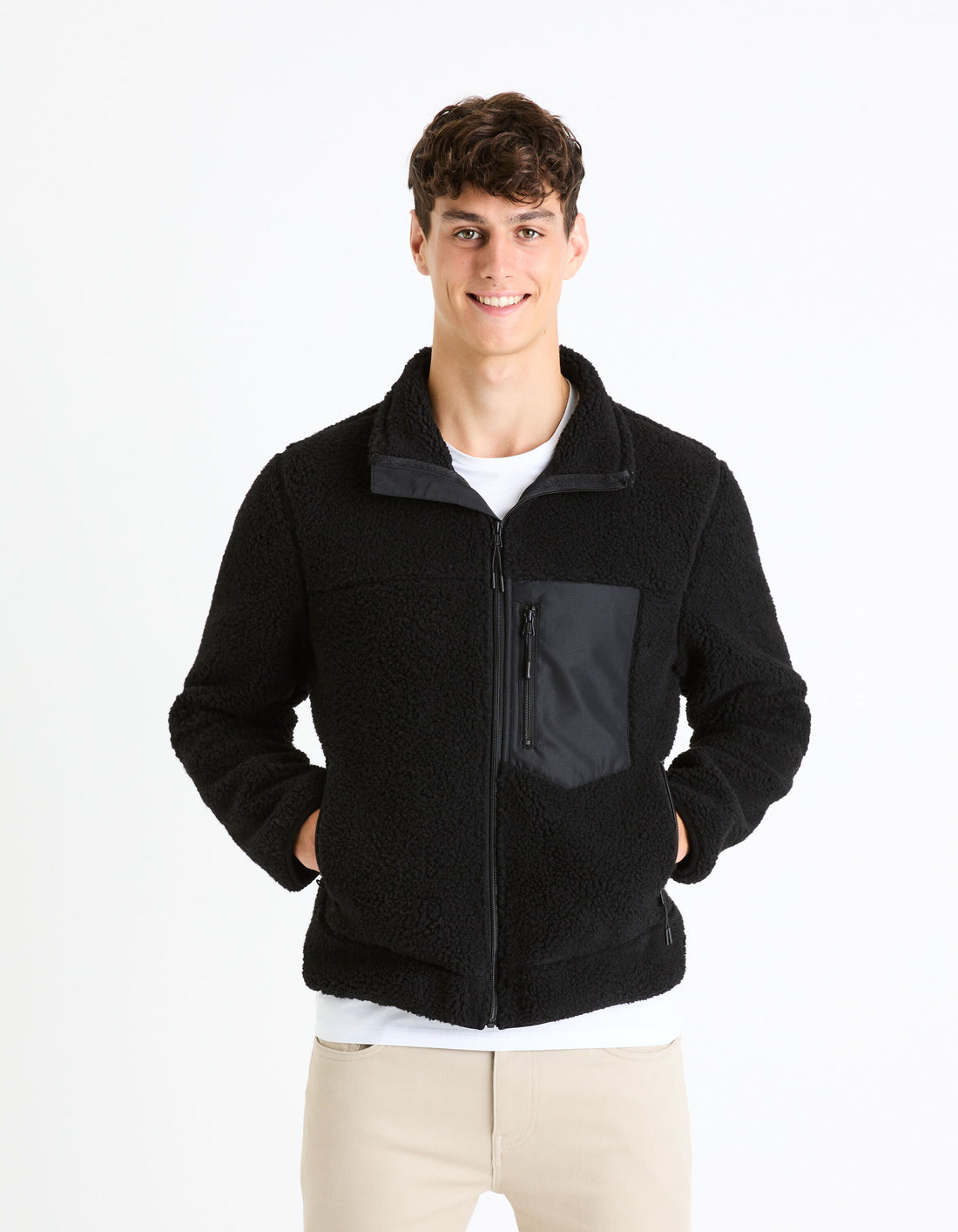 Sherpa Jacket With Stand-Up Collar_FUCURLY_BLACK_01