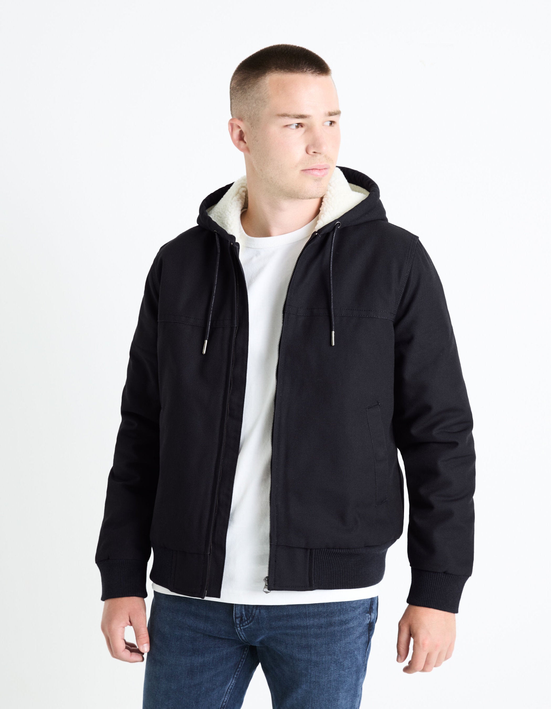 Sherpa Lined Down Jacket_FUHOODIE_NAVY_01