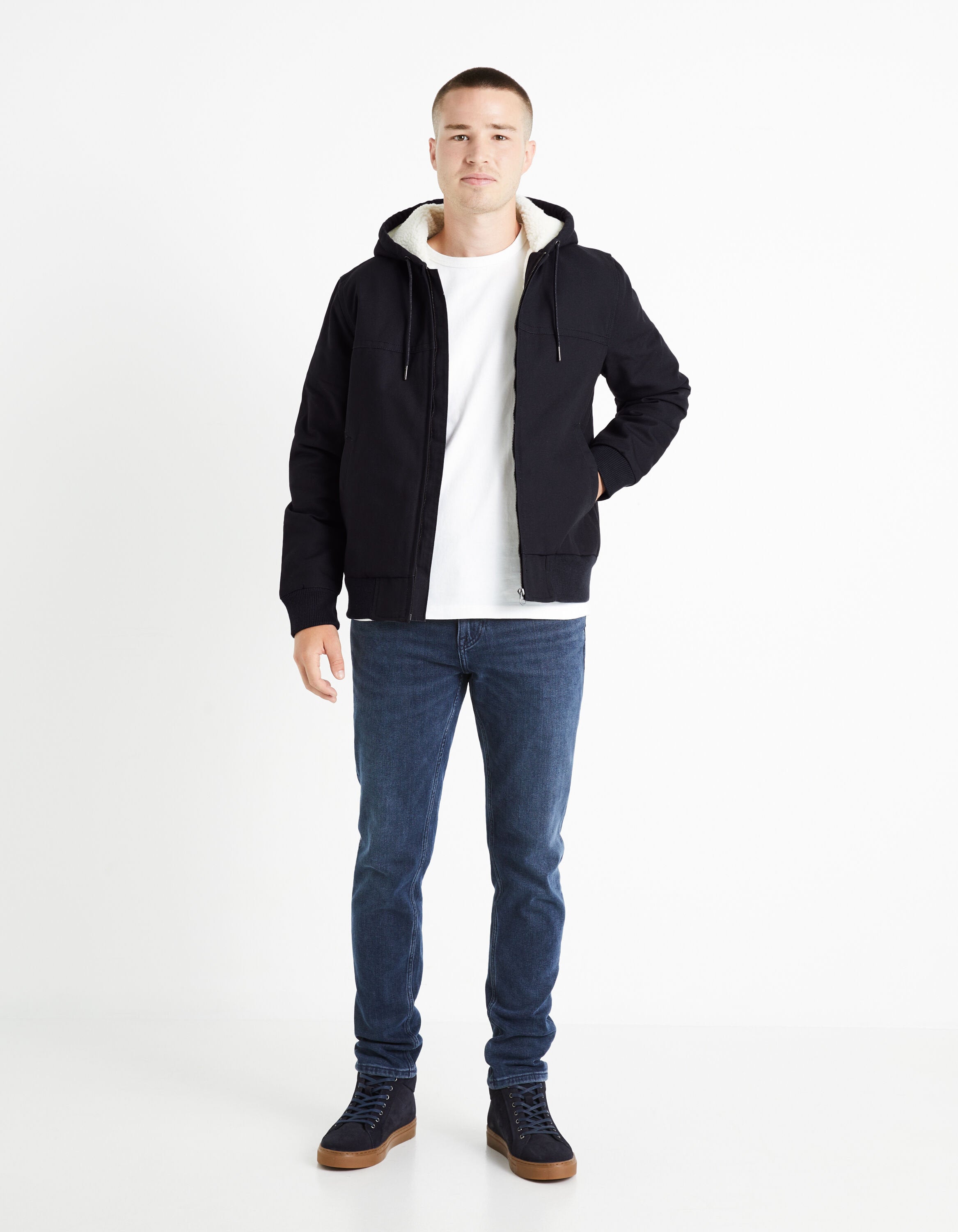 Sherpa Lined Down Jacket_FUHOODIE_NAVY_03