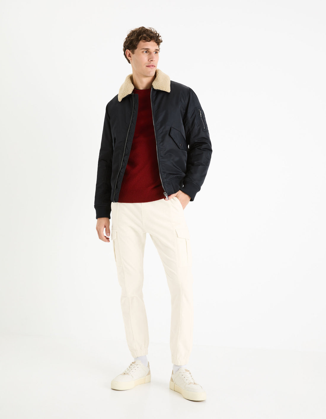Bomber Down Jacket Lined With Sherpa_FUJAMESCOL_NAVY_02