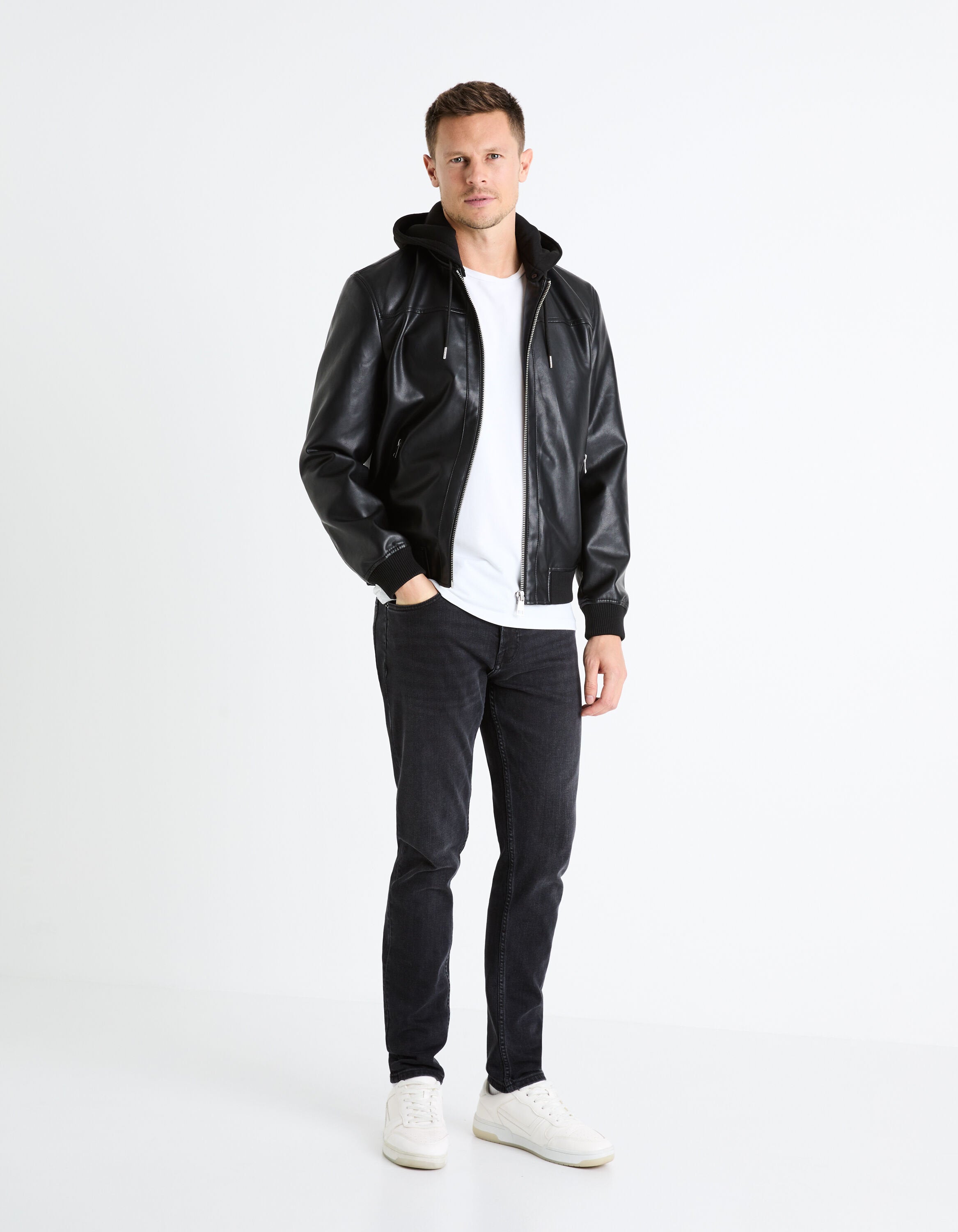 Fleece Hooded Biker Jacket_FUMATI_BLACK_03