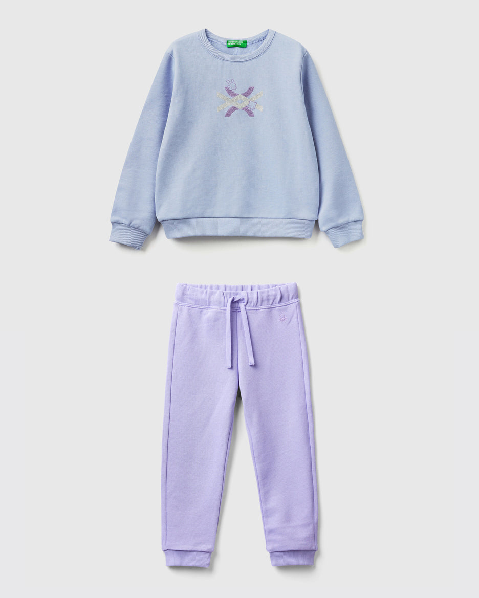 Organic Cotton Sweatshirt Tracksuit With Glittery Print_01