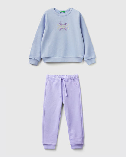 Organic Cotton Sweatshirt Tracksuit With Glittery Print_01