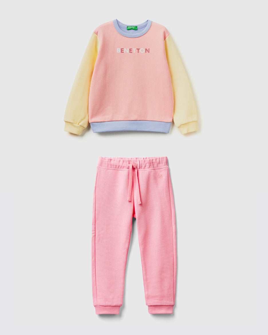 Organic Cotton Sweatshirt Tracksuit With Glittery Print_01