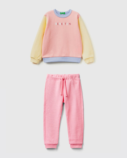 Organic Cotton Sweatshirt Tracksuit With Glittery Print_01