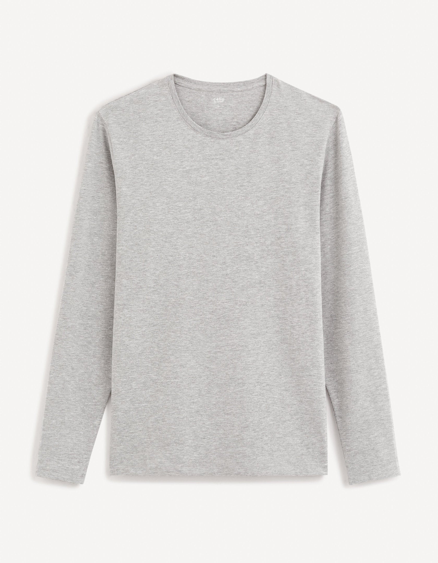 Long Sleeved Round Neck Slim Stretch Cotton T-Shirt_GEUNIML_GRIS CHINE_01