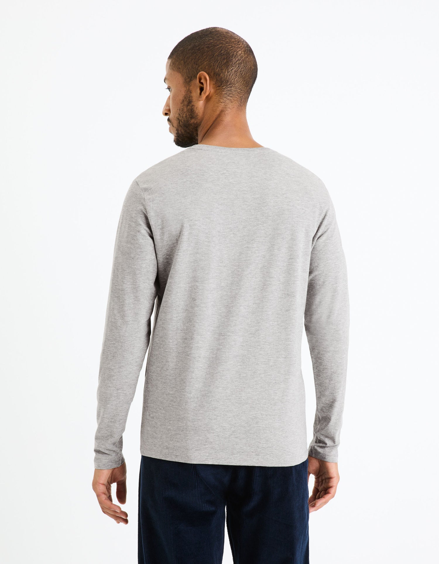 Long Sleeved Round Neck Slim Stretch Cotton T-Shirt_GEUNIML_GRIS CHINE_04