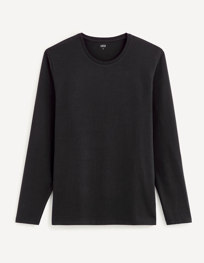 Long Sleeved Round Neck Slim Stretch Cotton T-Shirt_GEUNIML_NOIR_01