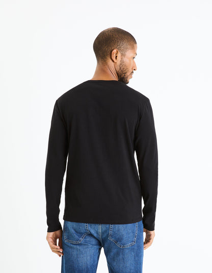 Long Sleeved Round Neck Slim Stretch Cotton T-Shirt_GEUNIML_NOIR_04