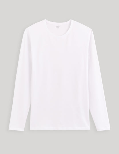 Long Sleeved Round Neck Slim Stretch Cotton T-Shirt_GEUNIML_OPTICAL WHITE_01