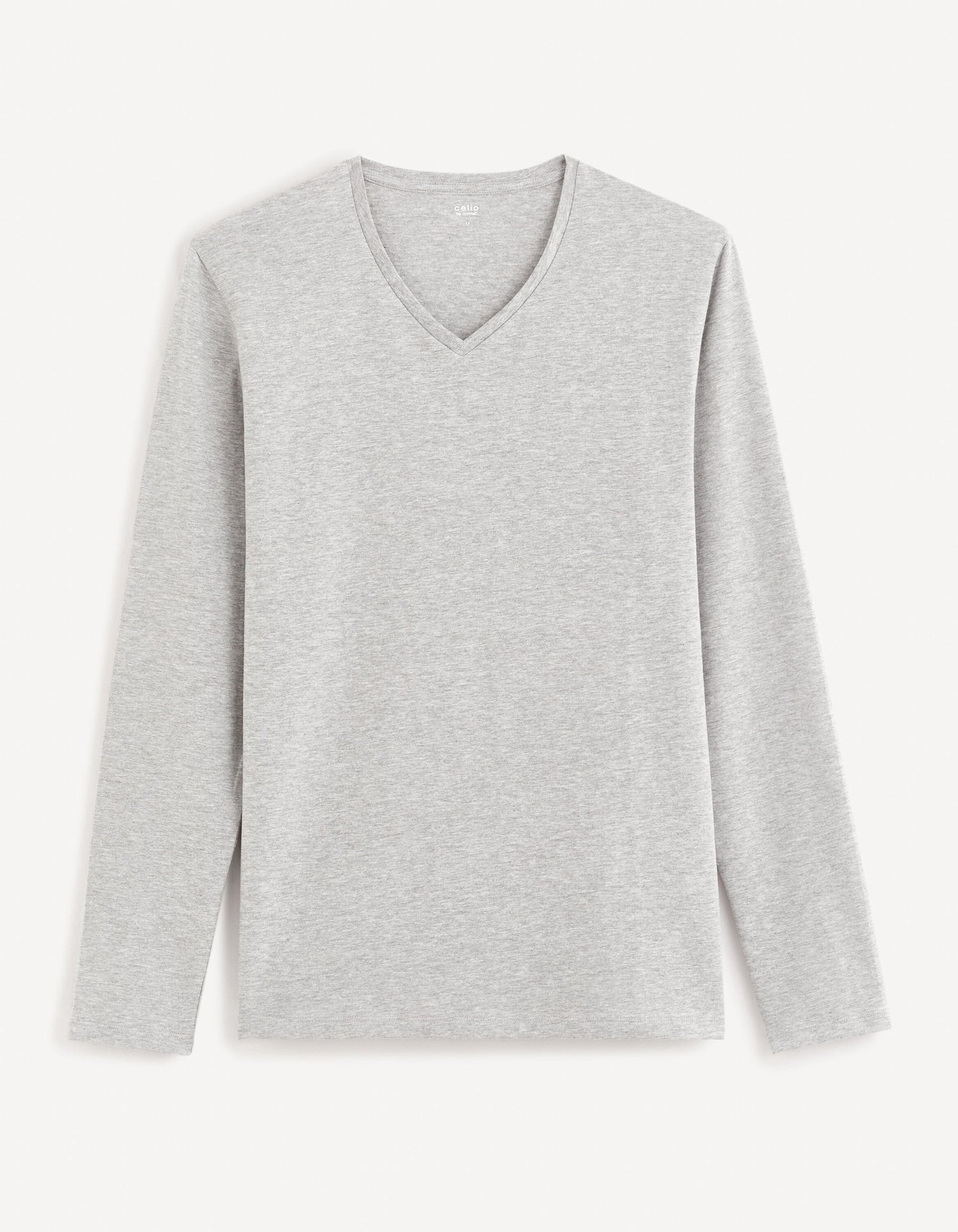 Long Sleeved V Neck Slim Stretch Cotton T-Shirt_GEUNIVML_GRIS CHINE_01