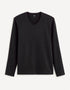 Long Sleeved V Neck Slim Stretch Cotton T-Shirt_GEUNIVML_NOIR_01