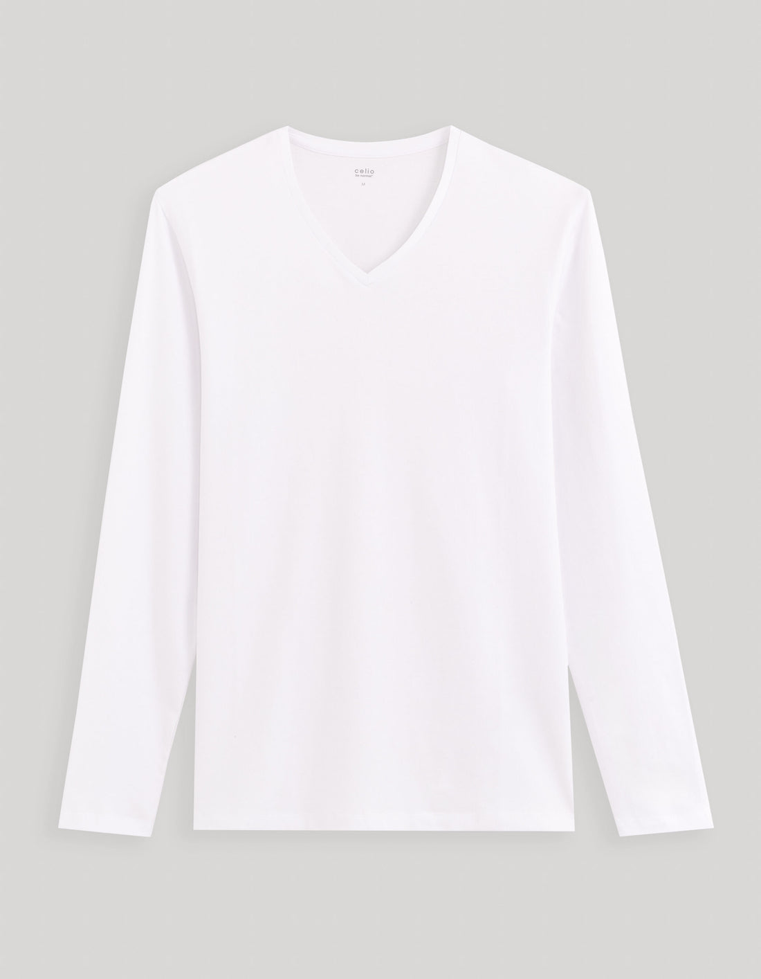 Long Sleeved V Neck Slim Stretch Cotton T-Shirt_GEUNIVML_OPTICAL WHITE_01