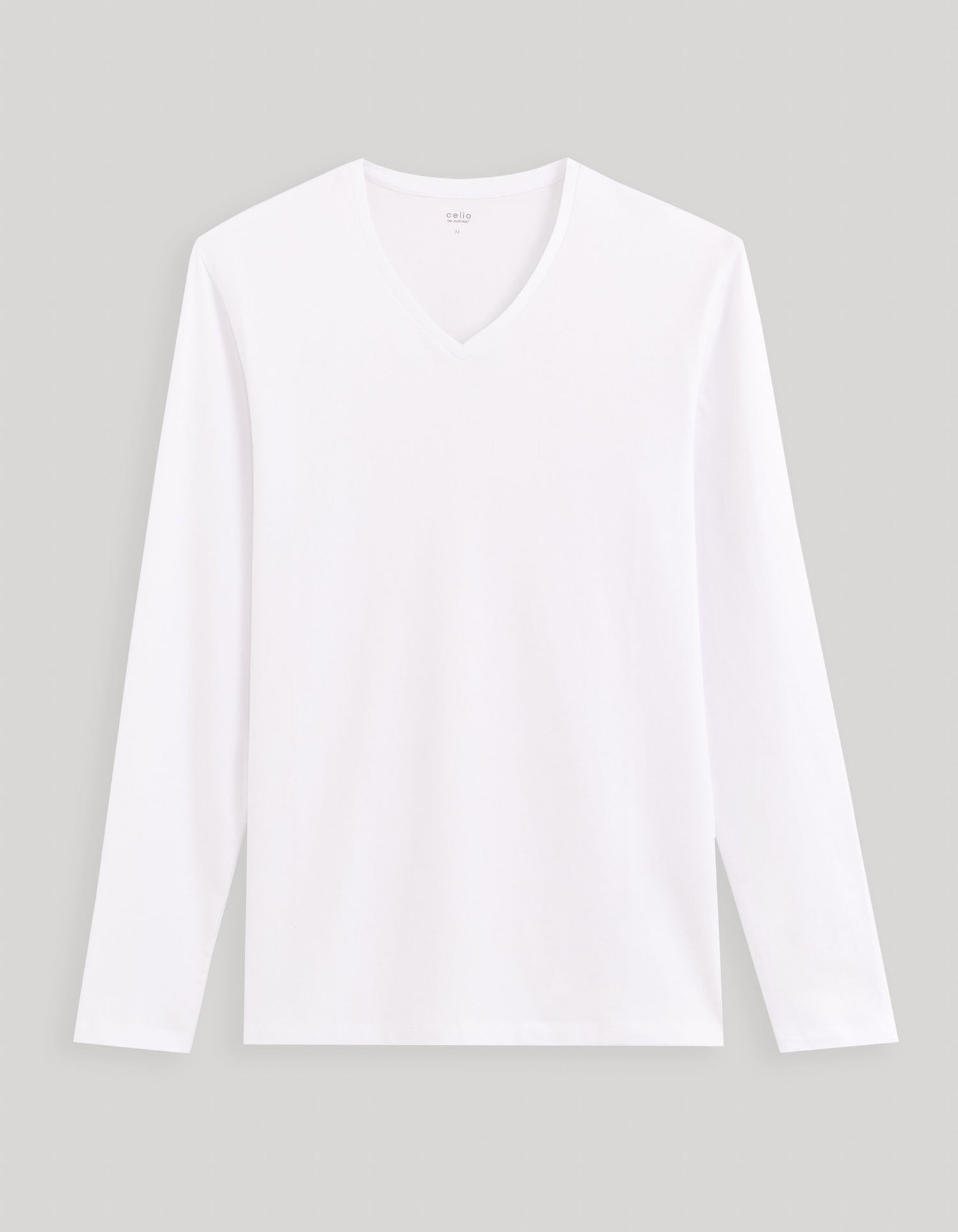 Long Sleeved V Neck Slim Stretch Cotton T-Shirt_GEUNIVML_OPTICAL WHITE_01