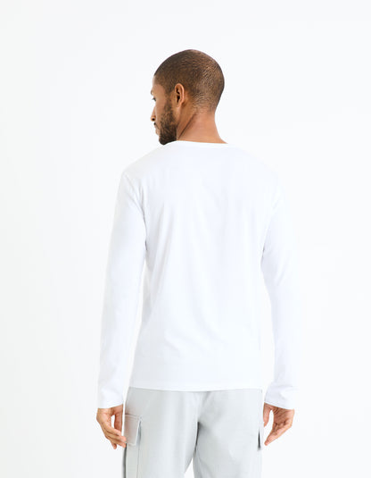 Long Sleeved V Neck Slim Stretch Cotton T-Shirt_GEUNIVML_OPTICAL WHITE_04