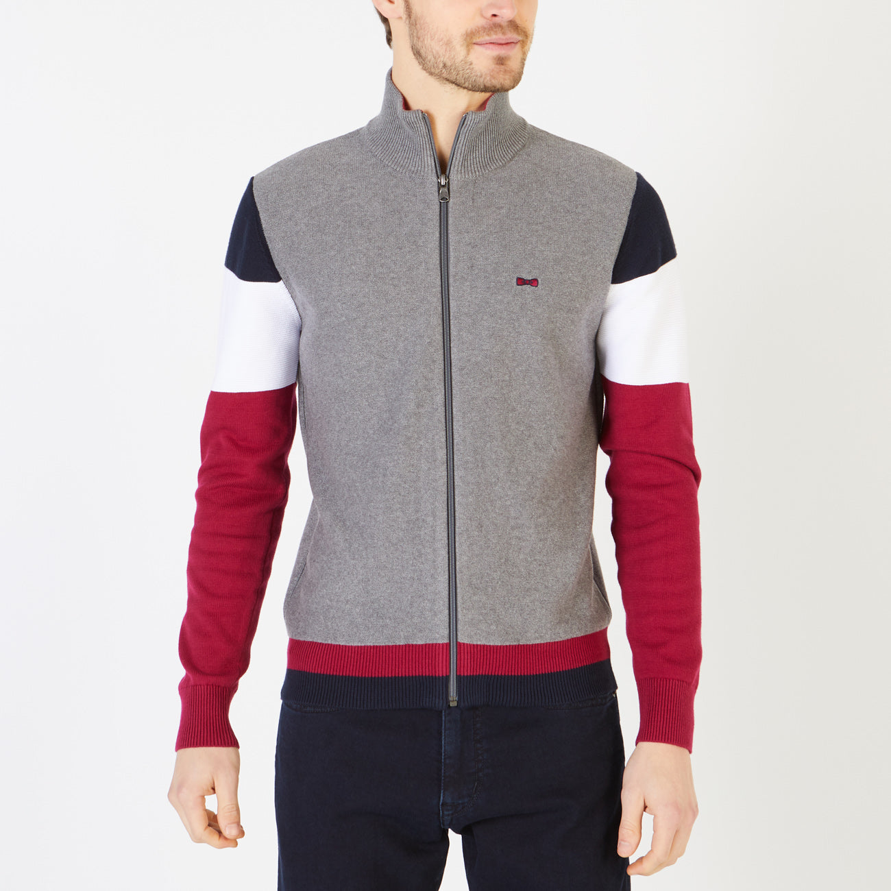 Gray Fancy Knit Zipped Cardigan Eden Park