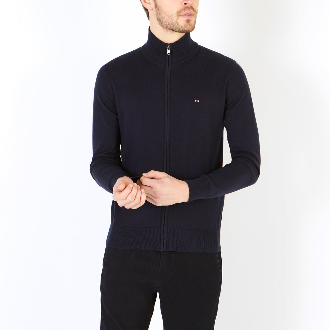 Dark Blue Zipped Knit Cardigan Eden Park