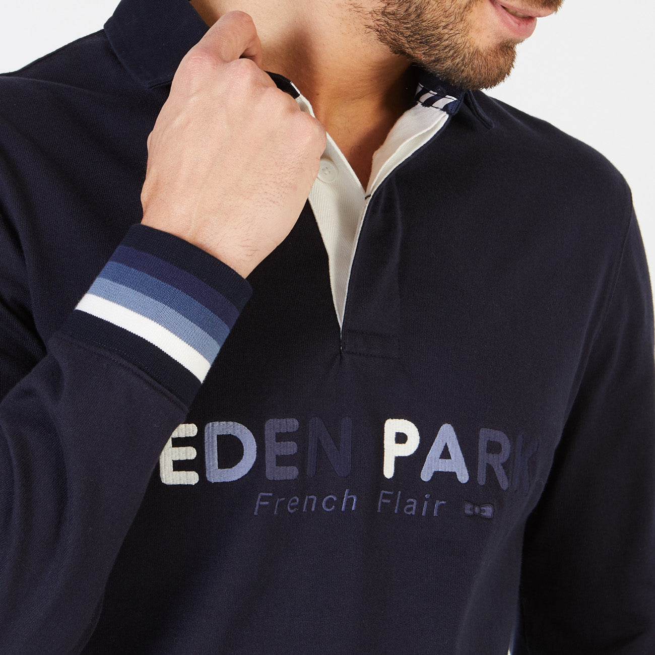 French Flair Embroidered Long-Sleeved Rugby Shirt Eden Park