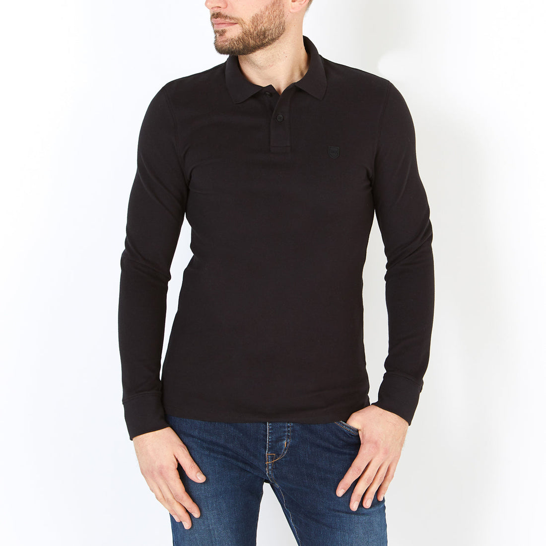 Plain Black Long Sleeve Polo Shirt Eden Park