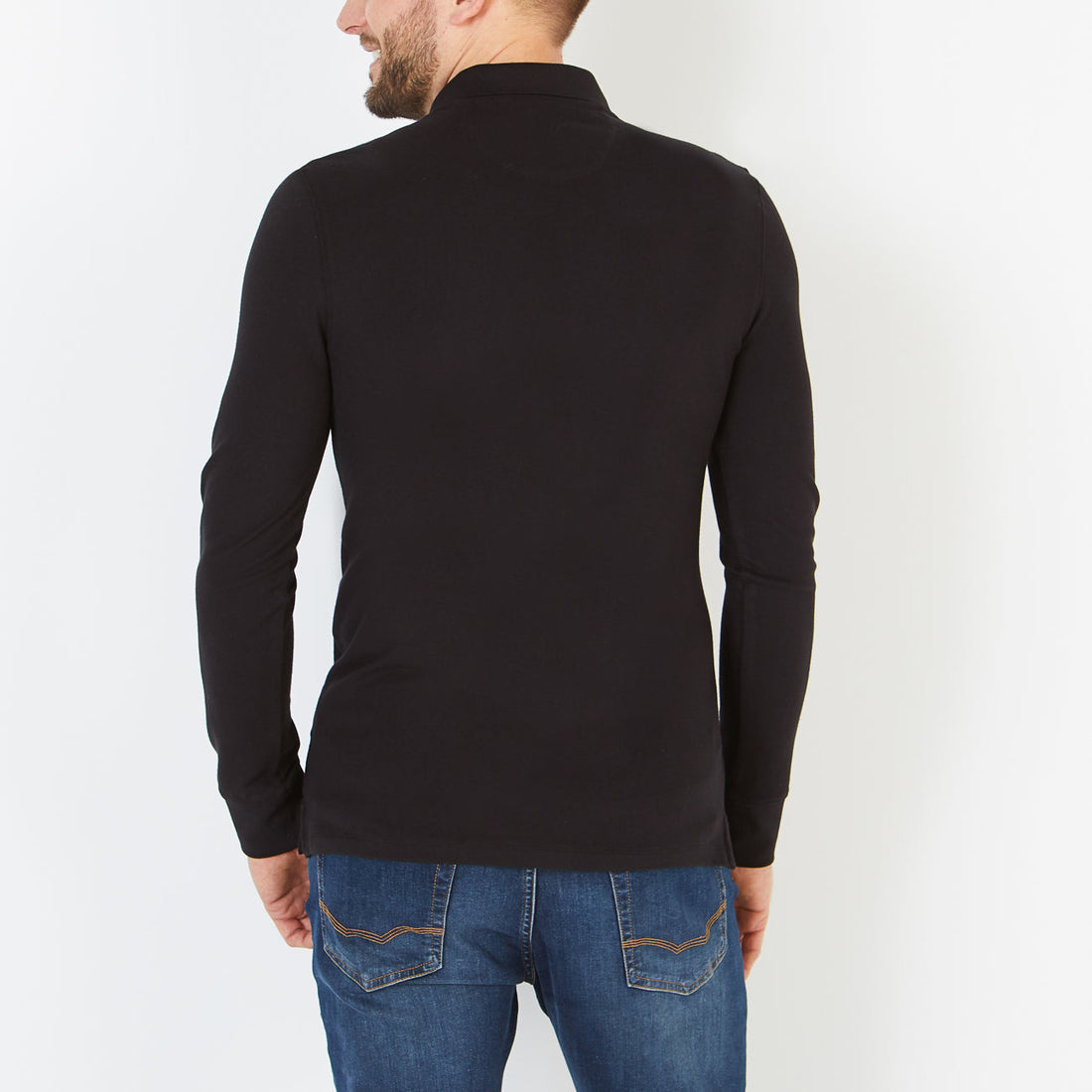 Plain Black Long Sleeve Polo Shirt Eden Park