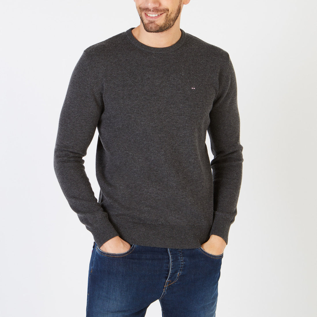 Dark Gray Plain Knit Sweater Eden Park