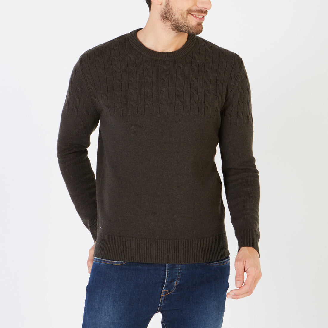 Plain Khaki Cable Knit Sweater Eden Park