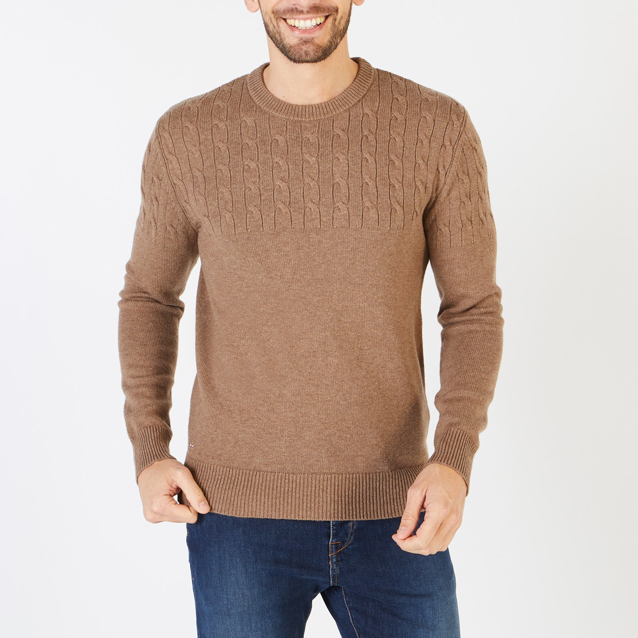 Plain Brown Cable Knit Sweater Eden Park
