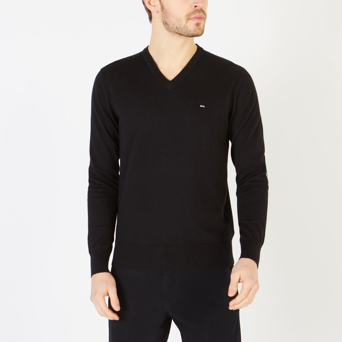 Black Fine Knit Sweater With Elbow Patches