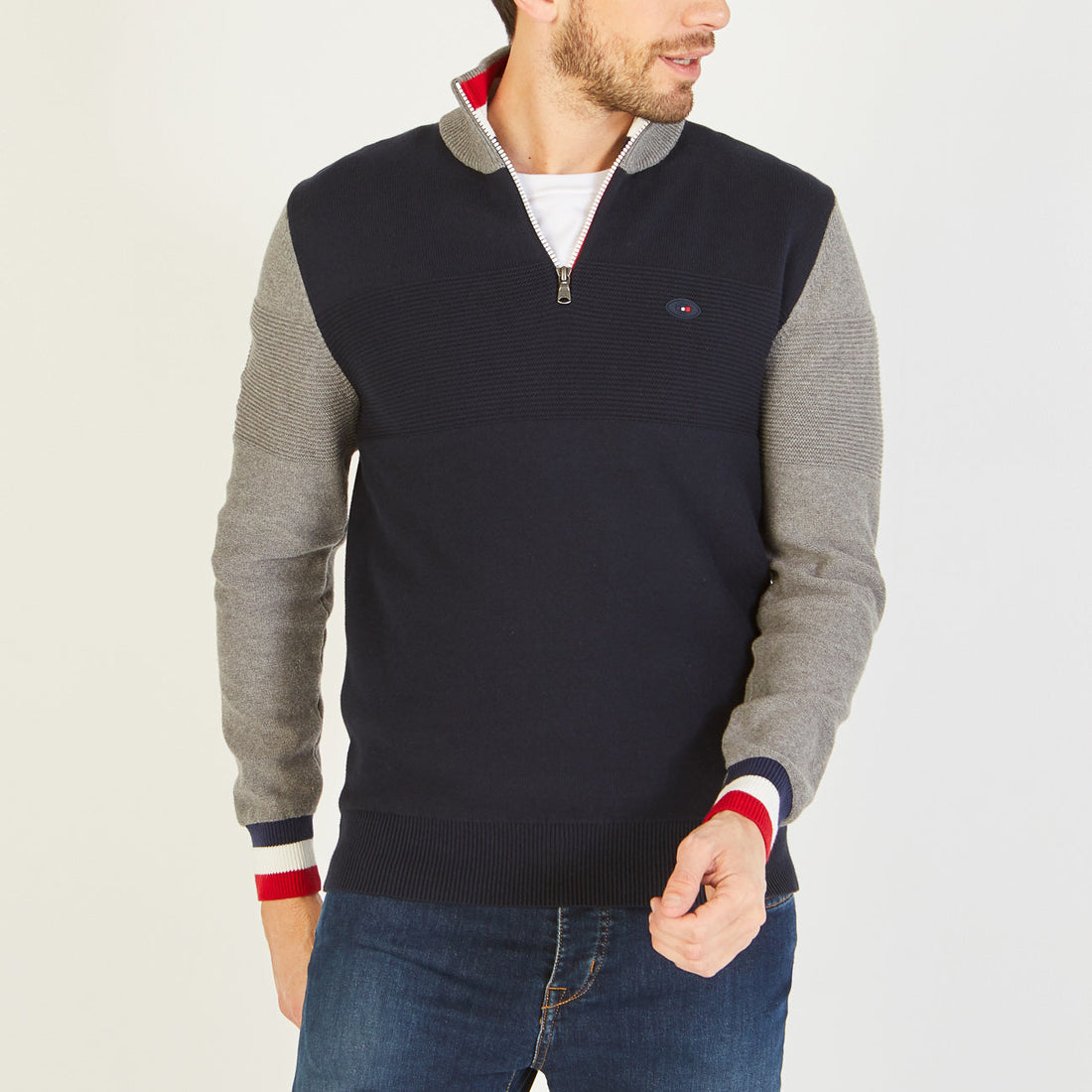 Blue/Gray Xv De France Embroidery Knit Sweater Eden Park