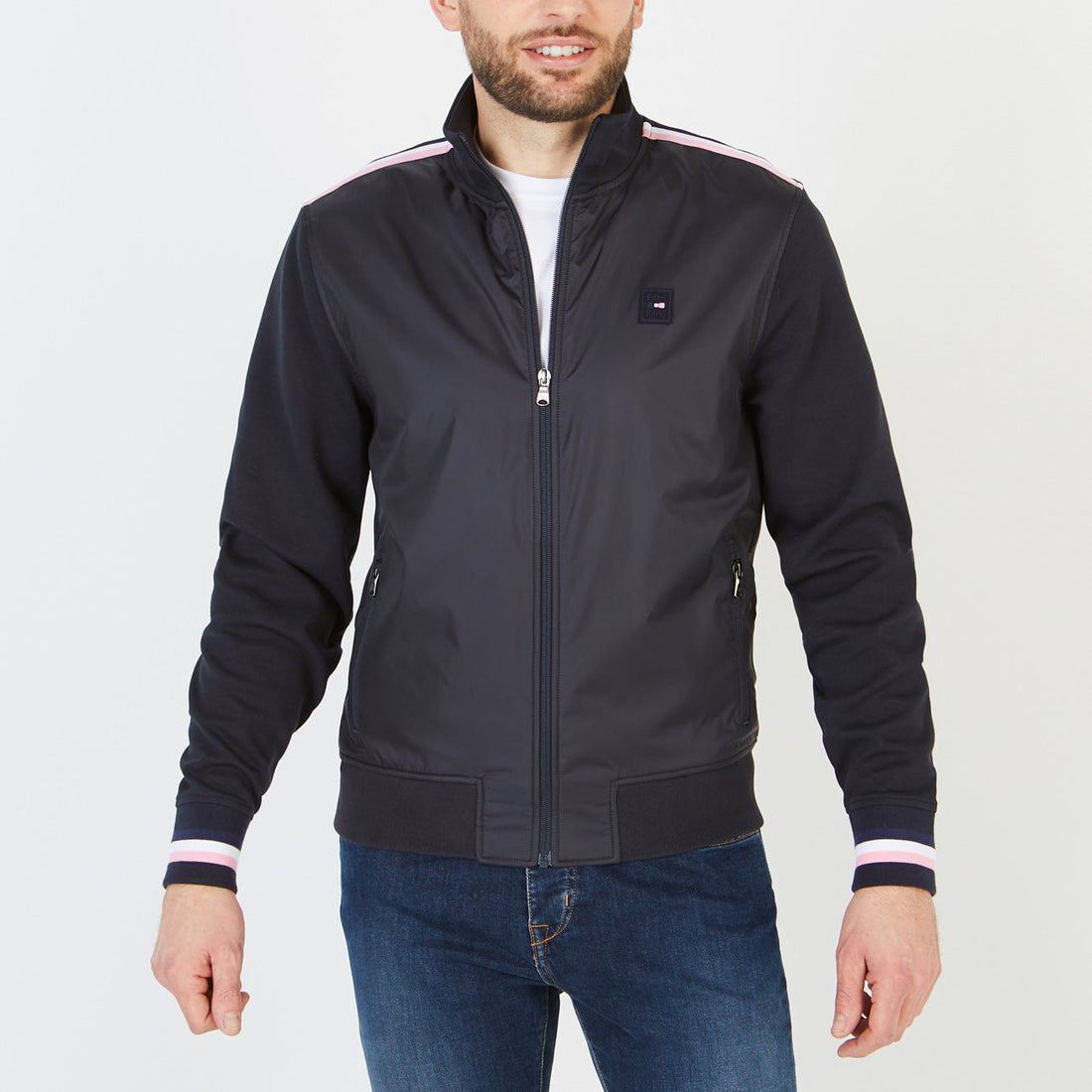Navy Blue Zip Sweatshirt With Stand-Up Collar Eden Park