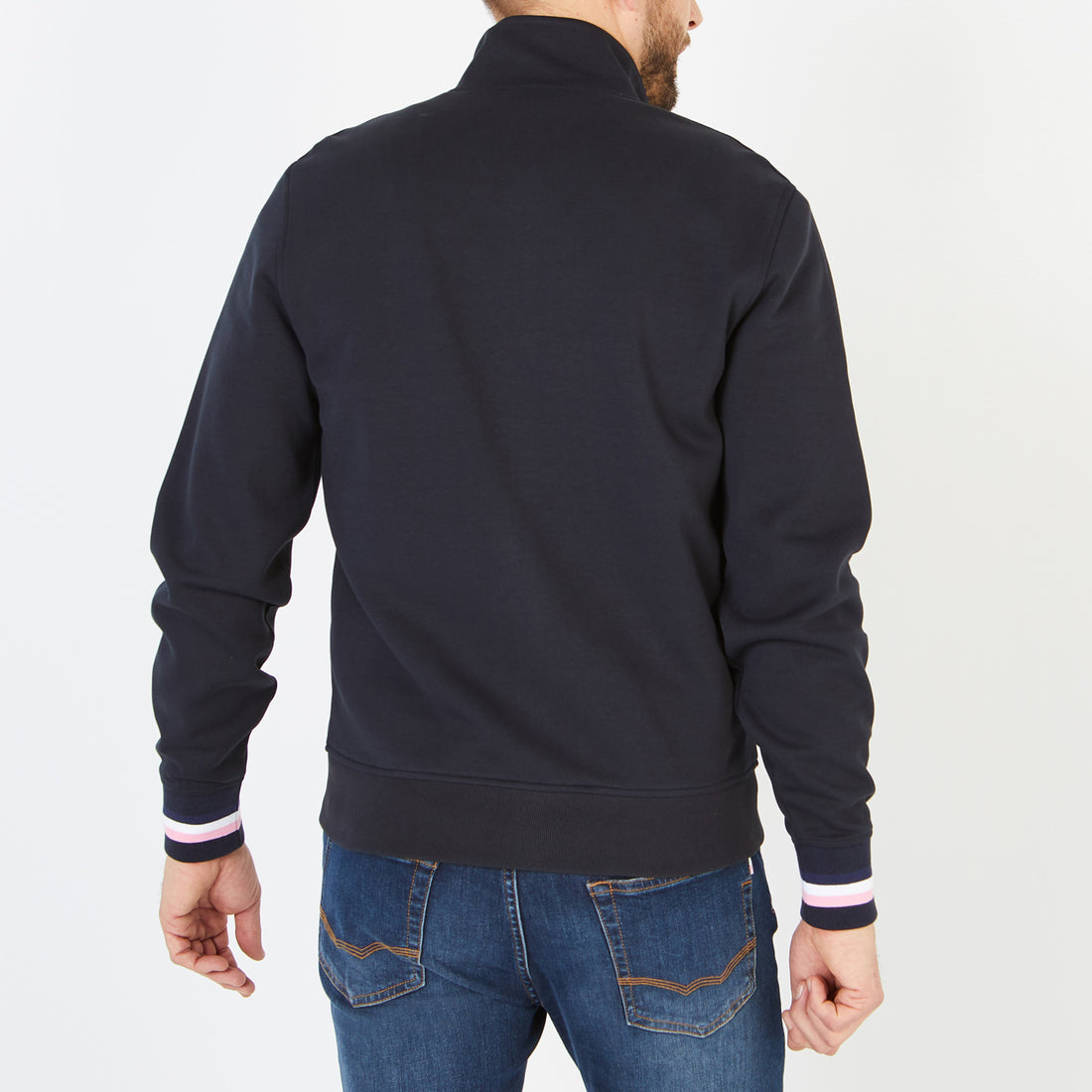 Navy Blue Zip Sweatshirt With Stand-Up Collar