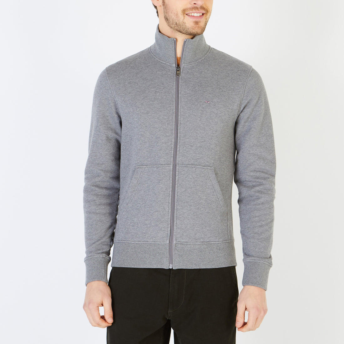 Plain Gray Zipped High-Neck Sweatshirt
