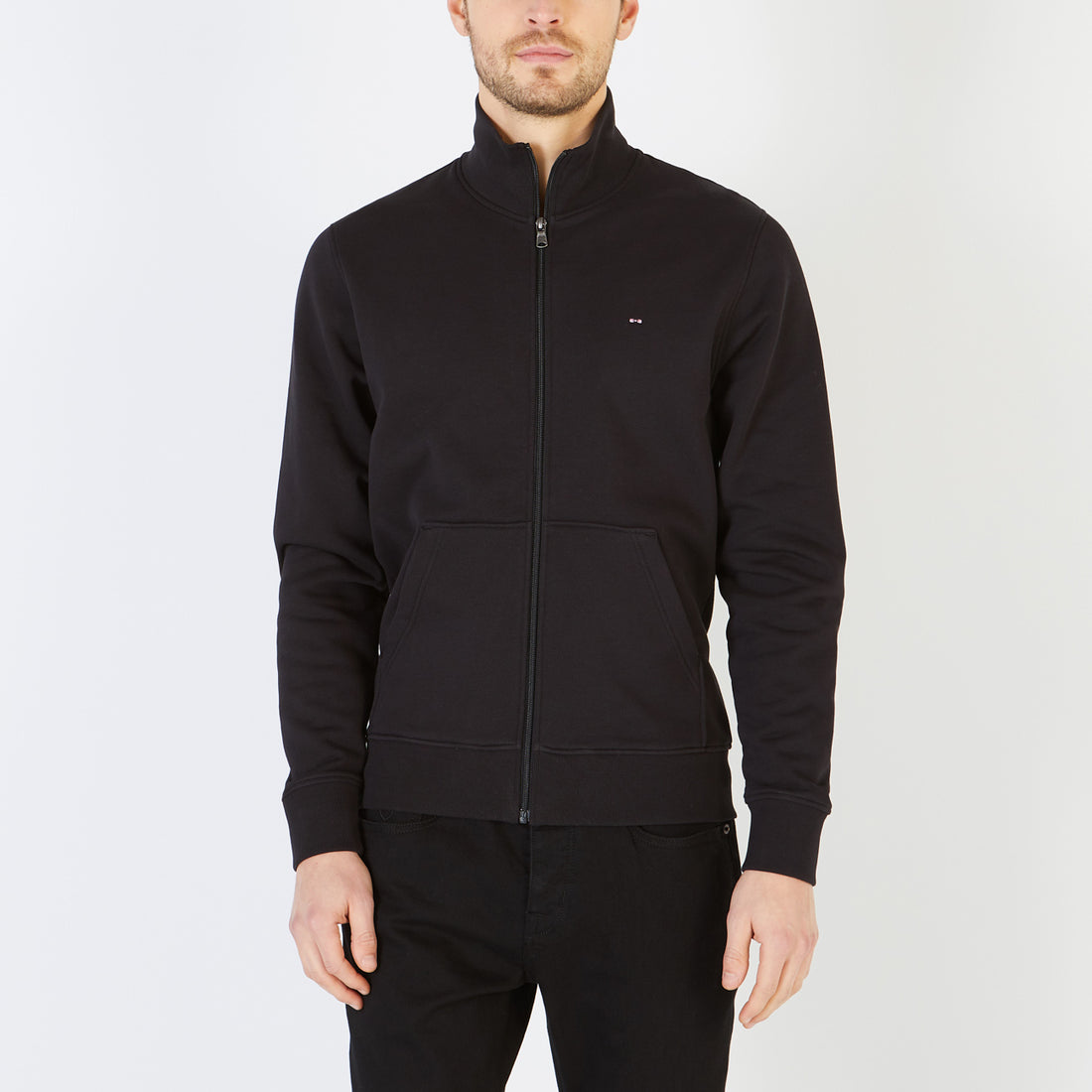 Plain Black Zipped High-Neck Sweatshirt